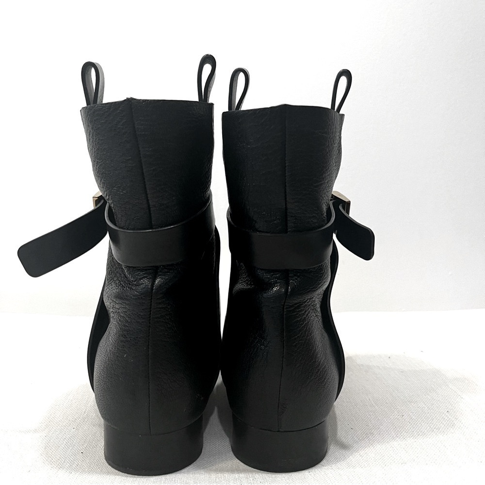 Chloe Black Leather Gold Buckle Ankle Moto Combat Flat Fur Pull On Boots 7 EU 37 - Picture 4 of 7